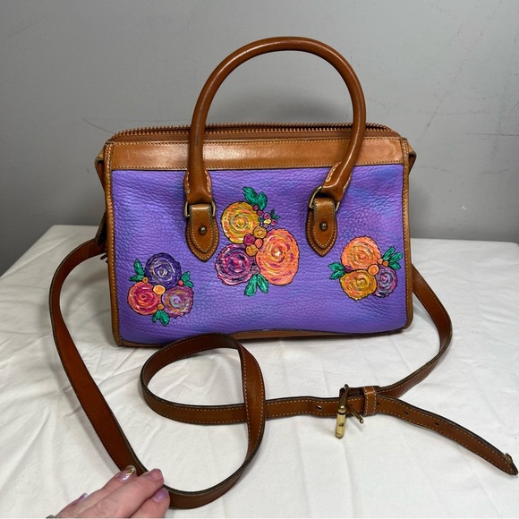 Dooney & Bourke Handbags - Vintage 90s Dooney & Burke double handle pebbled leather hand painted satchel